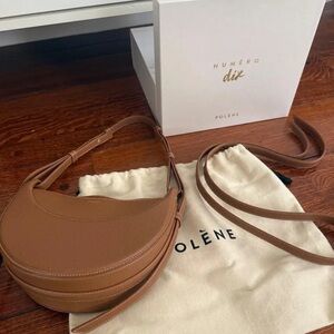Polene Number Ten Camel-colored Lychee Grain Leather Crescent Bag